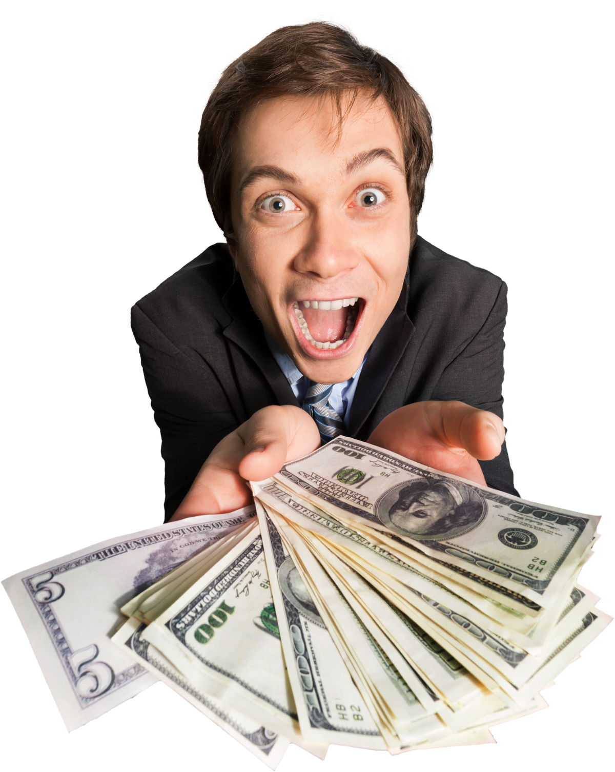 Excited Businessman Showing Money - Isolated